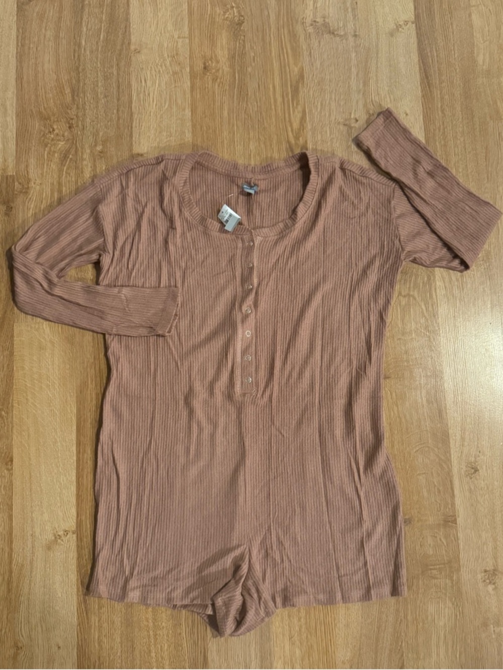 NWT AERIE Ribbed Long-Sleeve Henley Shorts Romper Pajama Sz XS